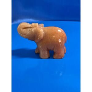 Carved Polished Natural Stone Orange Brown Elephant Figurine